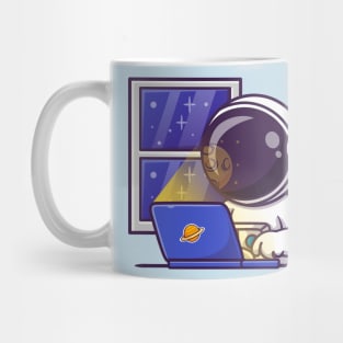 Cute Astronaut Working On Laptop In Space Cartoon Mug